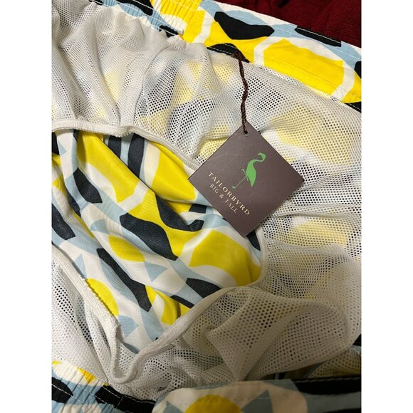 Geometric TAILORBYRD Big Tall Board Shorts Yellow Beach Cruise NWT Swim 48 52 - Picture 3 of 3
